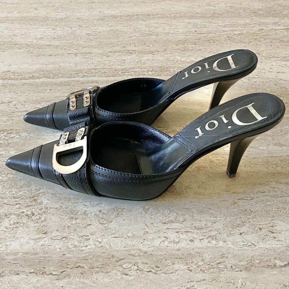 Vintage Dior Flight D Buckle Mule Heels - Picture 3 of 10
